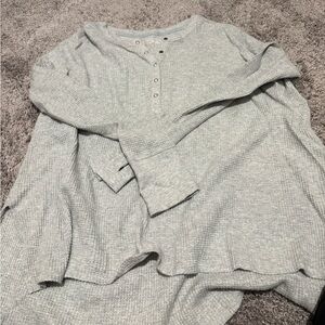 Aerie Gray Waffle Knit Henley Top